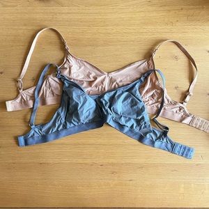 Negative Underwear silky nursing bras in slate and buff